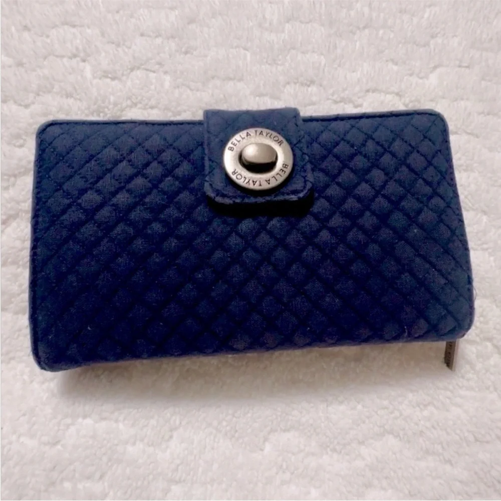 Bella Taylor Navy Quilted Wallet. RFID  8” x 5”